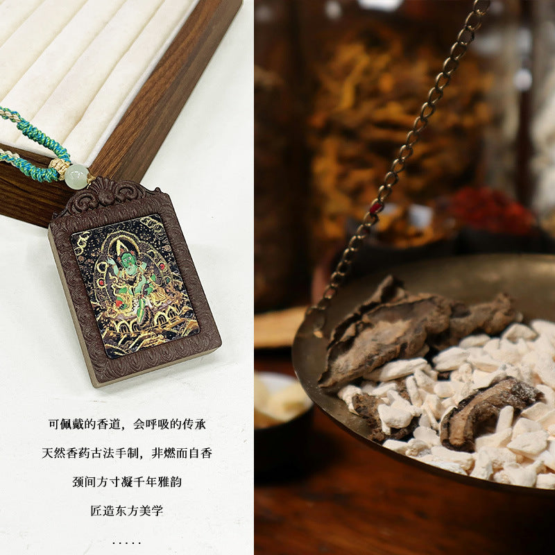 Prosperity Path: Green Wealth God Thangka Incense Necklace